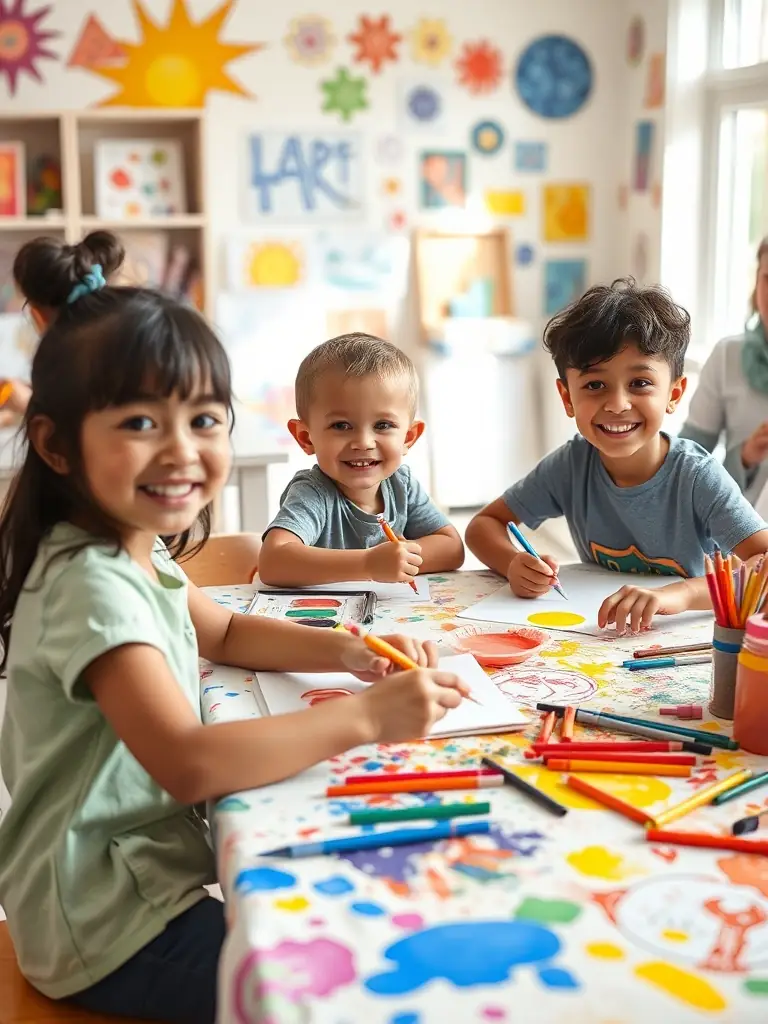 A photo of children engaged in an arts and crafts session at ECC, showcasing their creativity and teamwork.