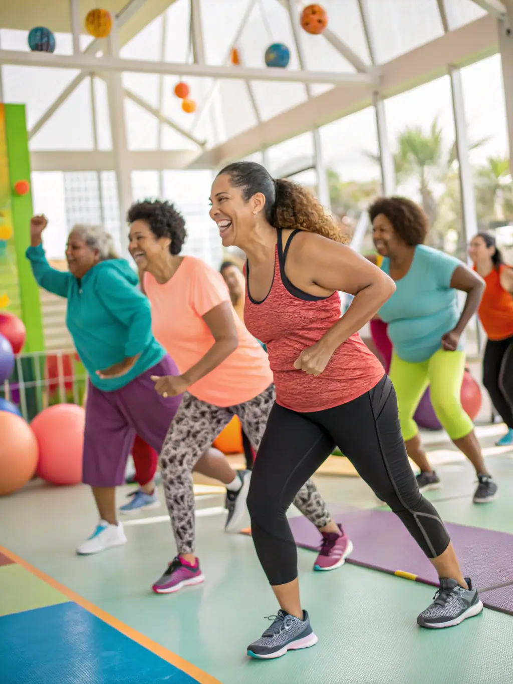 A group of residents participating in a fitness class at ECC, promoting health and wellness within the community.